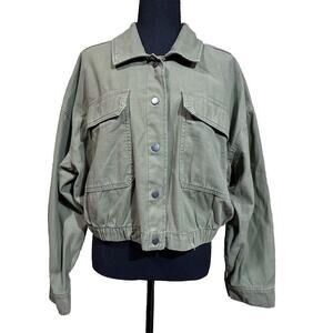 Torrid Twill Utility Jacket Olive Green Lightweight Snap Front Size 2.